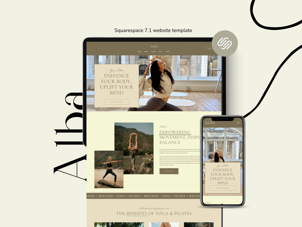 Alba | Squarespace Template for Yoga & Pilates Instructors – Warm Earthy Wellness Website Design, Minimal Coaching Template by Bloomspace