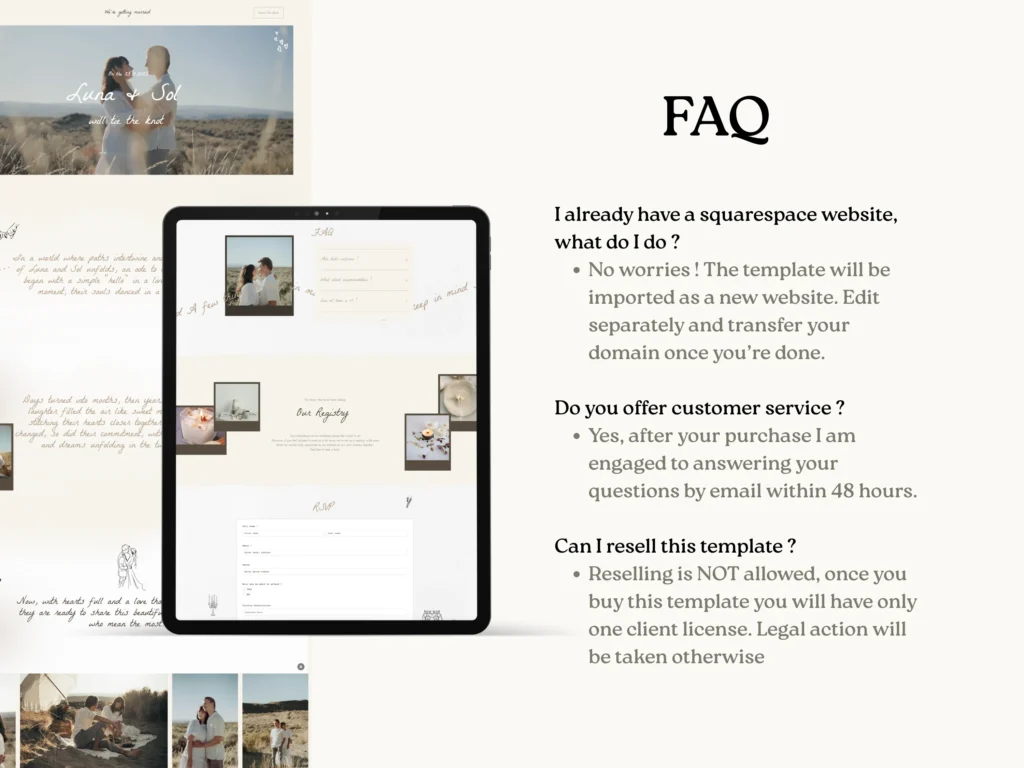 We Are Getting Married | Squarespace Wedding RSVP Template – Boho Wedding Website with Gallery, Details & Dress Code Info