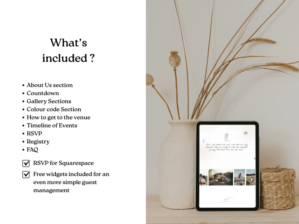 We Are Getting Married | Squarespace Wedding RSVP Template – Boho Wedding Website with Gallery, Details & Dress Code Info