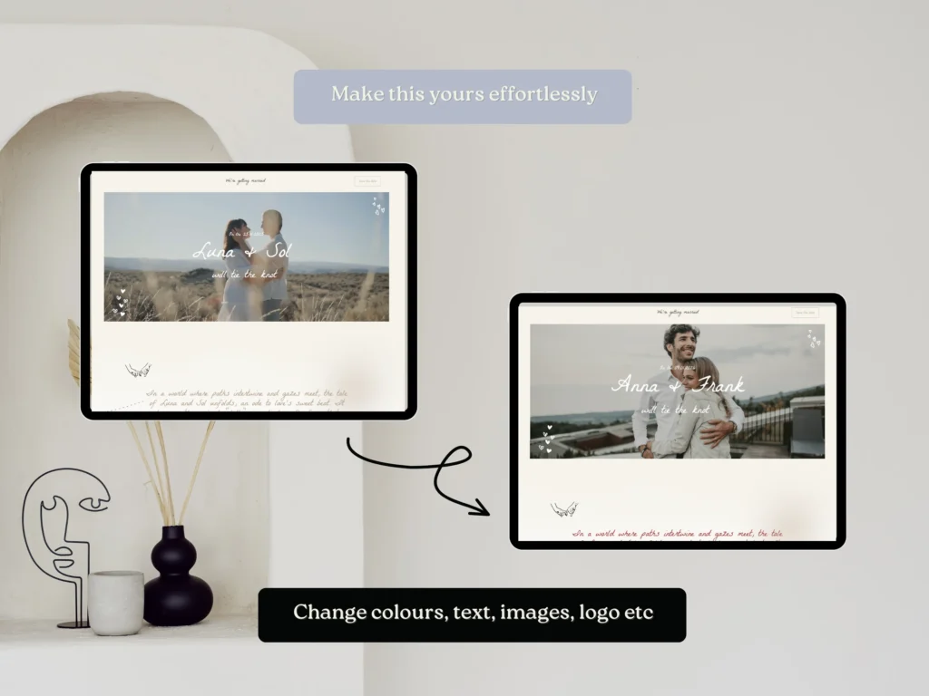 We Are Getting Married | Squarespace Wedding RSVP Template – Boho Wedding Website with Gallery, Details & Dress Code Info