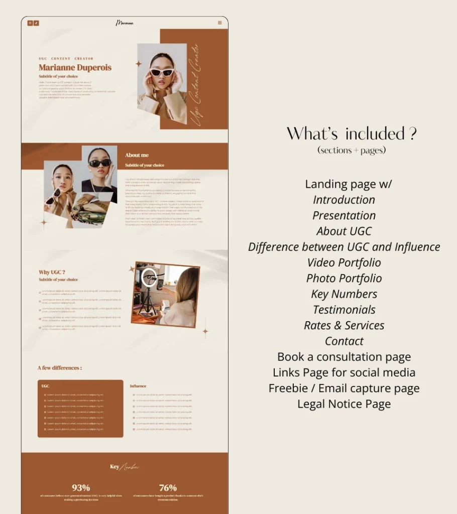 Marianne • UGC Portfolio Template, UGC Website Elementor Template Kit