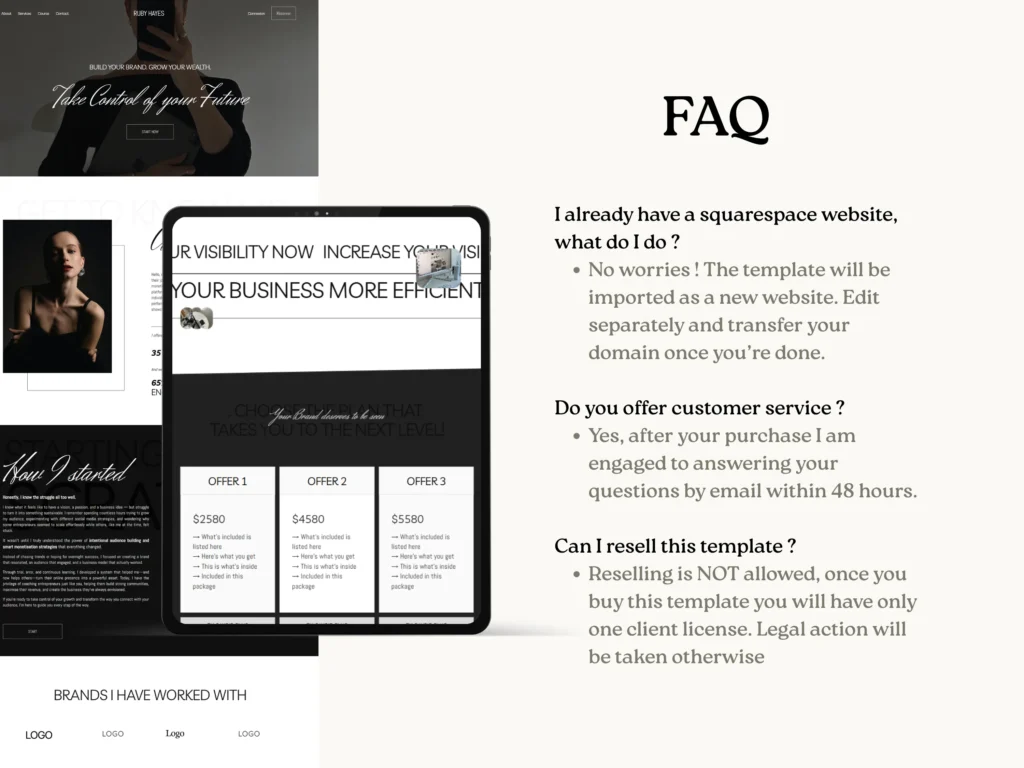 Ruby Hayes | Squarespace Template for Online Coaches – Dark Feminine Website Design, Elegant Minimalist Course & Digital Product Website