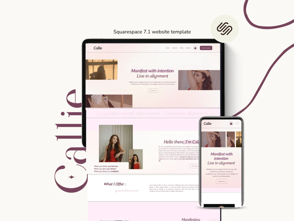 Callie by Bloomspace A Squarespace Template for Manifestation Coaches – Light Pink Feminine Website, Digital Product & Blog Design