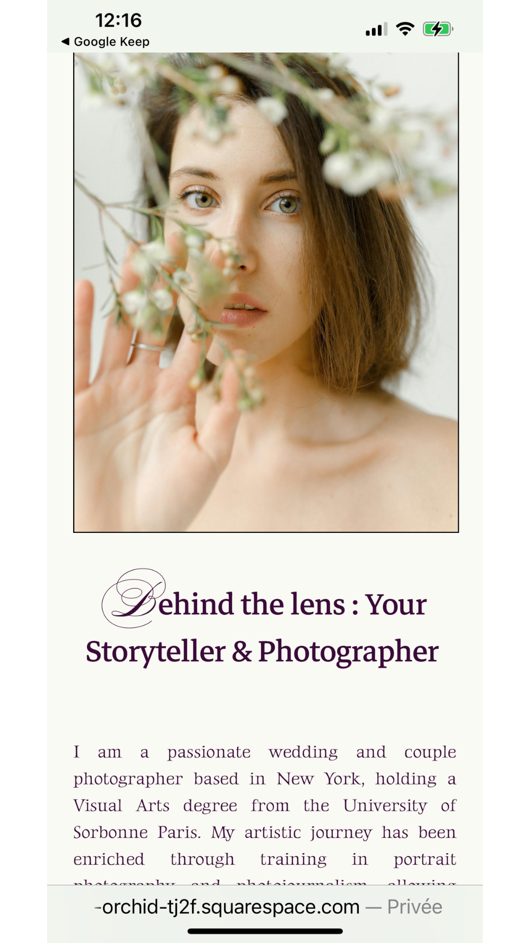 Sarah Belmont a wedding photographer template by Bloomspace