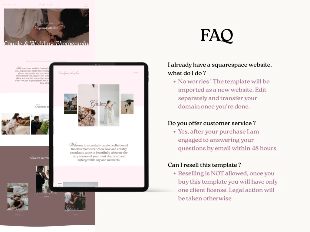 Evelynn Hughes | Squarespace Template for Wedding Photographers – Minimal Website with Plum & Sand Tones by Bloomspace