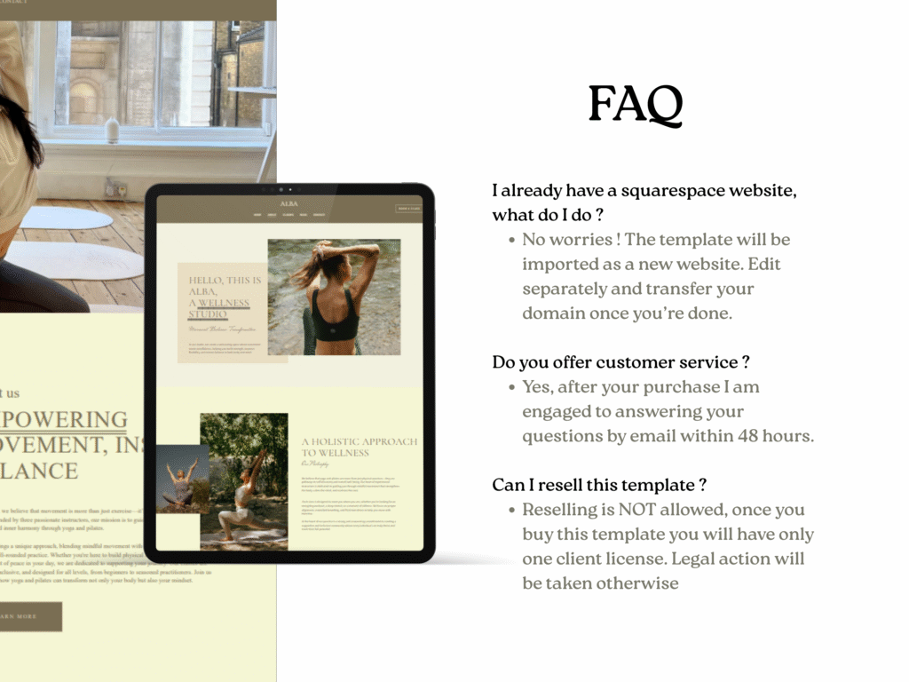 Alba | Squarespace Template for Yoga & Pilates Instructors – Warm Earthy Wellness Website Design, Minimal Coaching Template by Bloomspace