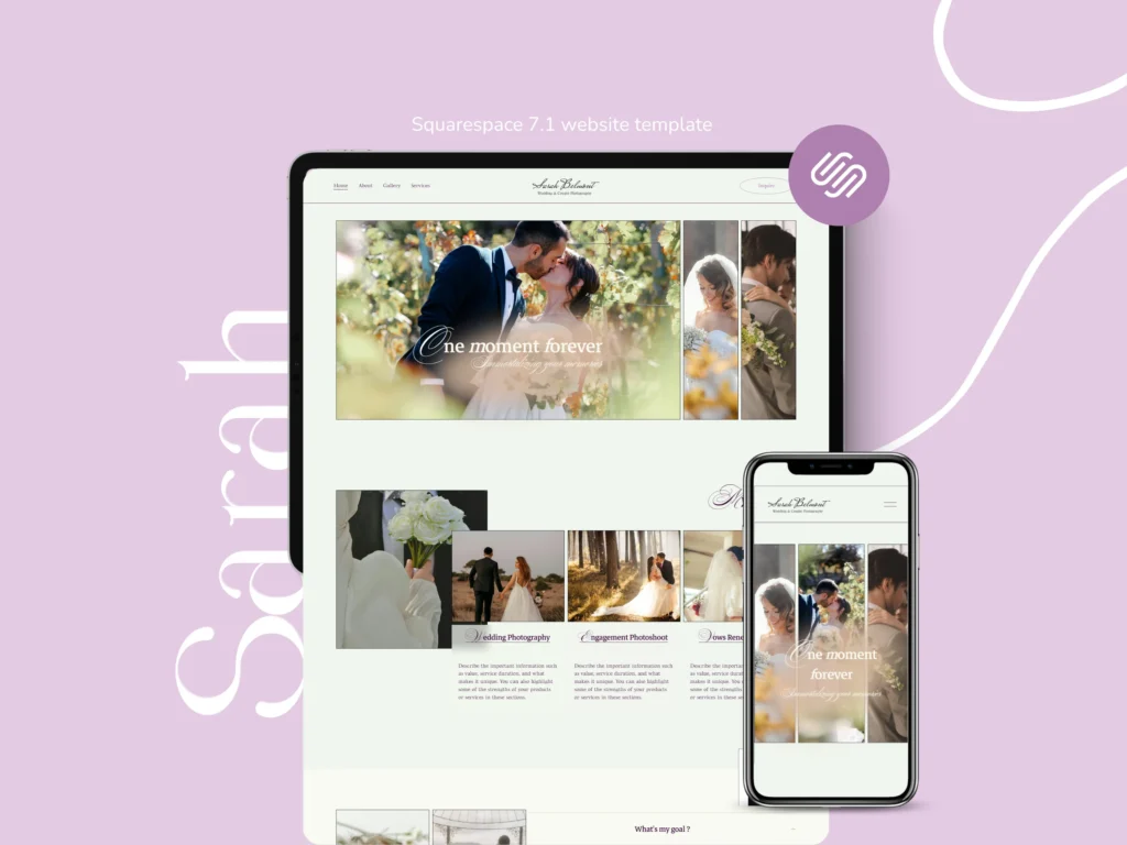 Sarah Belmont | Elegant Squarespace Template for Wedding Photographers – Luxury Website Design with Client Gallery Pages