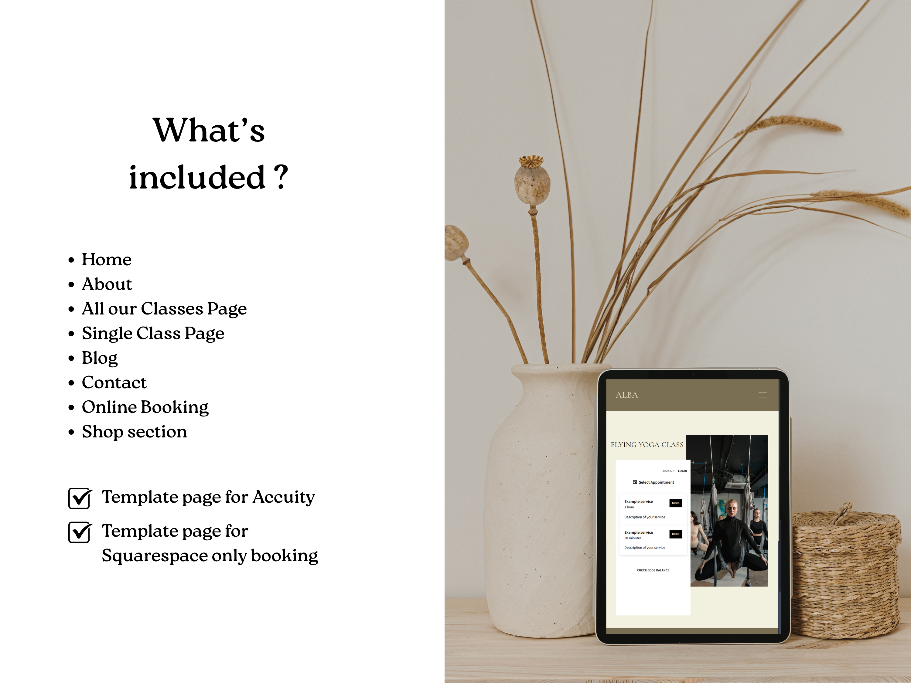 Alba | Squarespace Template for Yoga & Pilates Instructors – Warm Earthy Wellness Website Design, Minimal Coaching Template by Bloomspace