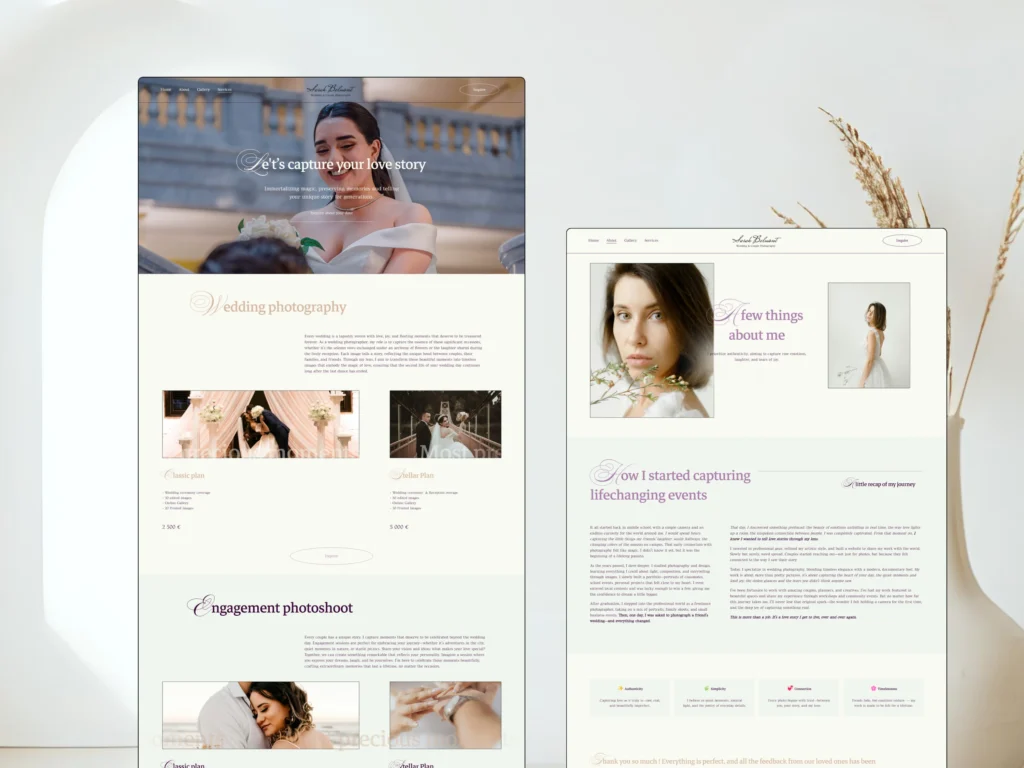 Sarah Belmont | Elegant Squarespace Template for Wedding Photographers – Luxury Website Design with Client Gallery Pages