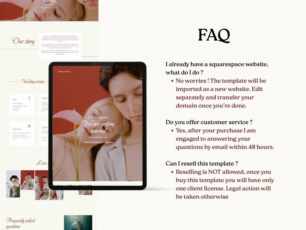 This Is Our Day by Bloomspace | Glamorous One-Page Wedding Website Template – Squarespace RSVP Design with Bold Red Romantic Style