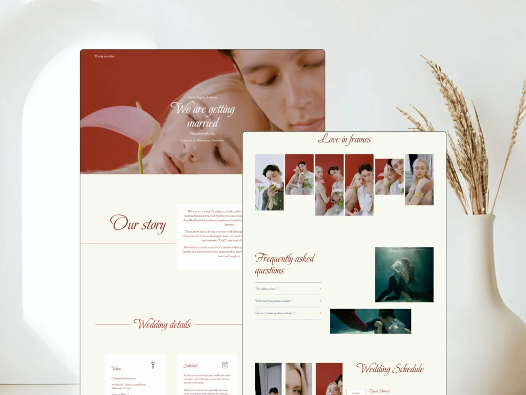 This Is Our Day by Bloomspace | Glamorous One-Page Wedding Website Template – Squarespace RSVP Design with Bold Red Romantic Style