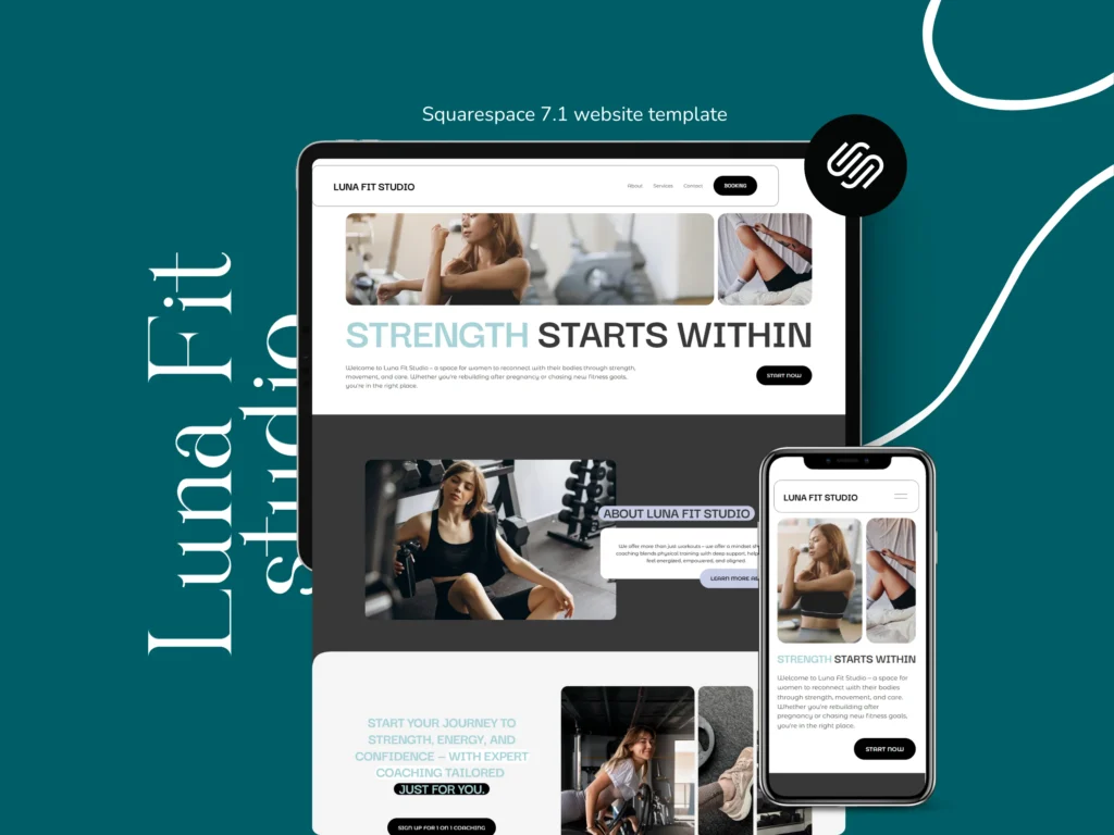 Luna Fit Studio | Squarespace Template for Fitness Coaches and Personal trainers Modern Website with Booking & Workout Program Pages