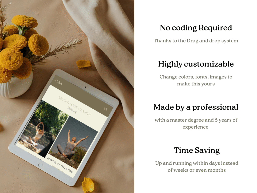Alba | Squarespace Template for Yoga & Pilates Instructors – Warm Earthy Wellness Website Design, Minimal Coaching Template by Bloomspace
