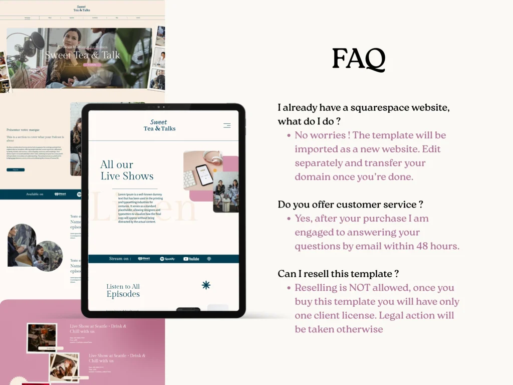 Sweet Tea & Talks by Bloomspace | Squarespace Template for Podcasts – Colorful Website for Podcast Hosts, Live Shows